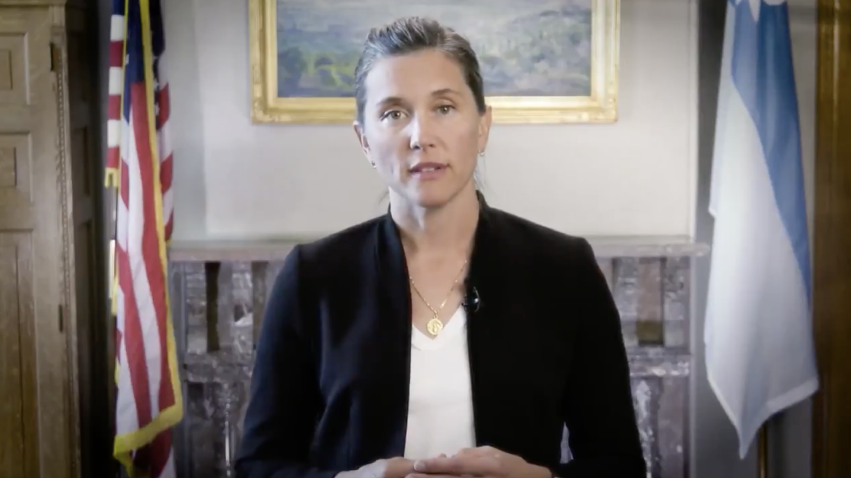 Salt Lake City Mayor Erin Mendenhall speaks in a video posted to Twitter on Thursday. Mendenhall announced she has withdrawn her support for a proposed emergency overflow shelter for homeless people proposed in the city's Ballpark neighborhood.