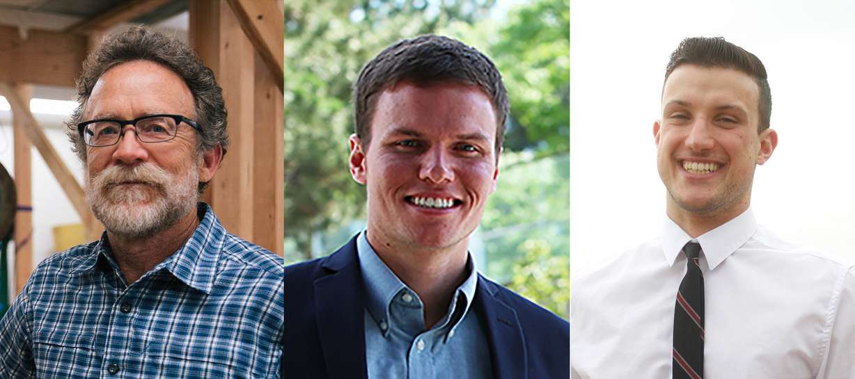 Ig Nobel laureates David Carrier (left), Steven Naleway (center) and Ethan Beseris.
