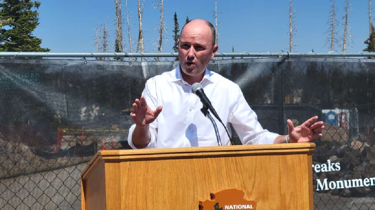 Gov. Spencer Cox speaks at the ceremonial groundbreaking for Cedar Breaks National Monument’s new visitor center, Cedar Breaks National Monument, Utah, on Tuesday. Cox said his message to Southern Utahns is that the COVID-19 situation is more dire than they may think, but that he can’t do anything else to fix it.