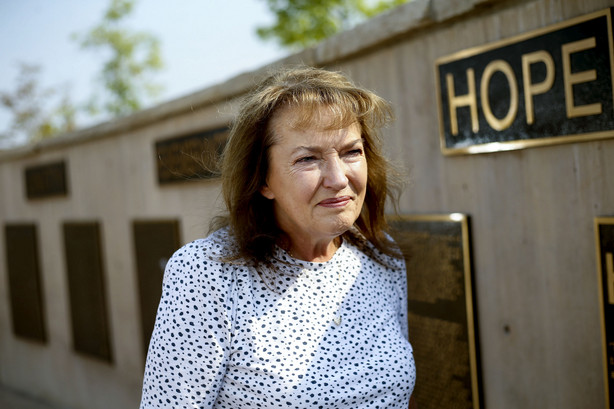 Margaret Wahlstrom is photographed at the 9/11 memorial at the Utah State University Botanical Center in Kaysville on Sept. 2. The memorial honors three Utah victims of the Sept. 11, 2001, terrorist attacks. Walstrom’s mother-in-law, Mary Alice Wahlstrom, of Kaysville, and her sister-in-law, Carolyn Anne Beug, were on American Airlines Flight 11 that crashed into the north tower of the World Trade Center. Also honored is Brady Howell, a Utah State alumnus from Tremonton who was working at the Pentagon and killed when American Airlines Flight 77 crashed into it.