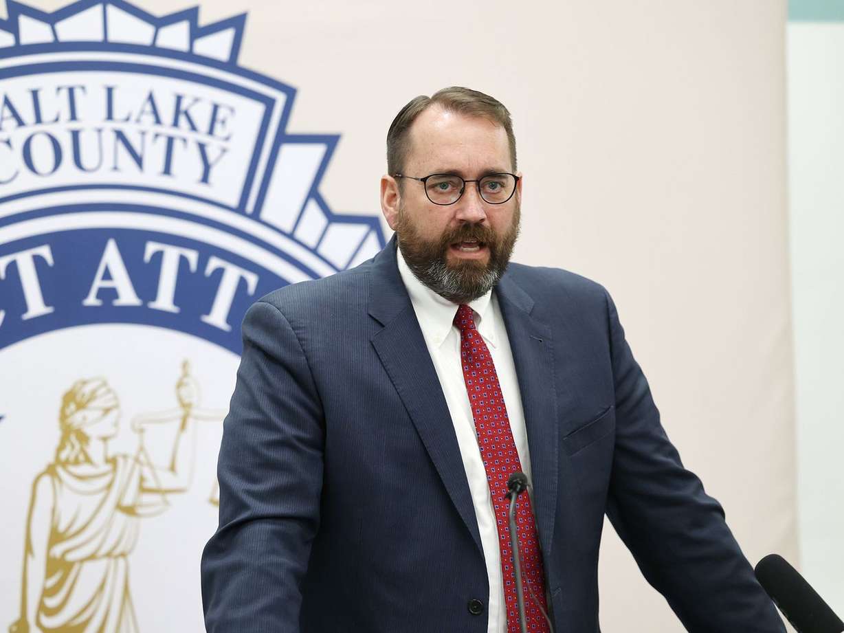 Utah County Attorney David Leavitt discusses a
legislative effort at the Salt Lake County District Attorney’s Office
building in Salt Lake City on March 1, 2021.