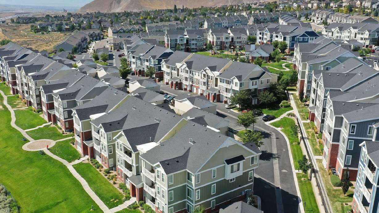 Apartments and townhouses on Traverse Mountain Boulevard in Lehi are pictured on Aug. 11. The average rental price in five major Utah counties has shot up a stunning 45% in just over a year and a half.