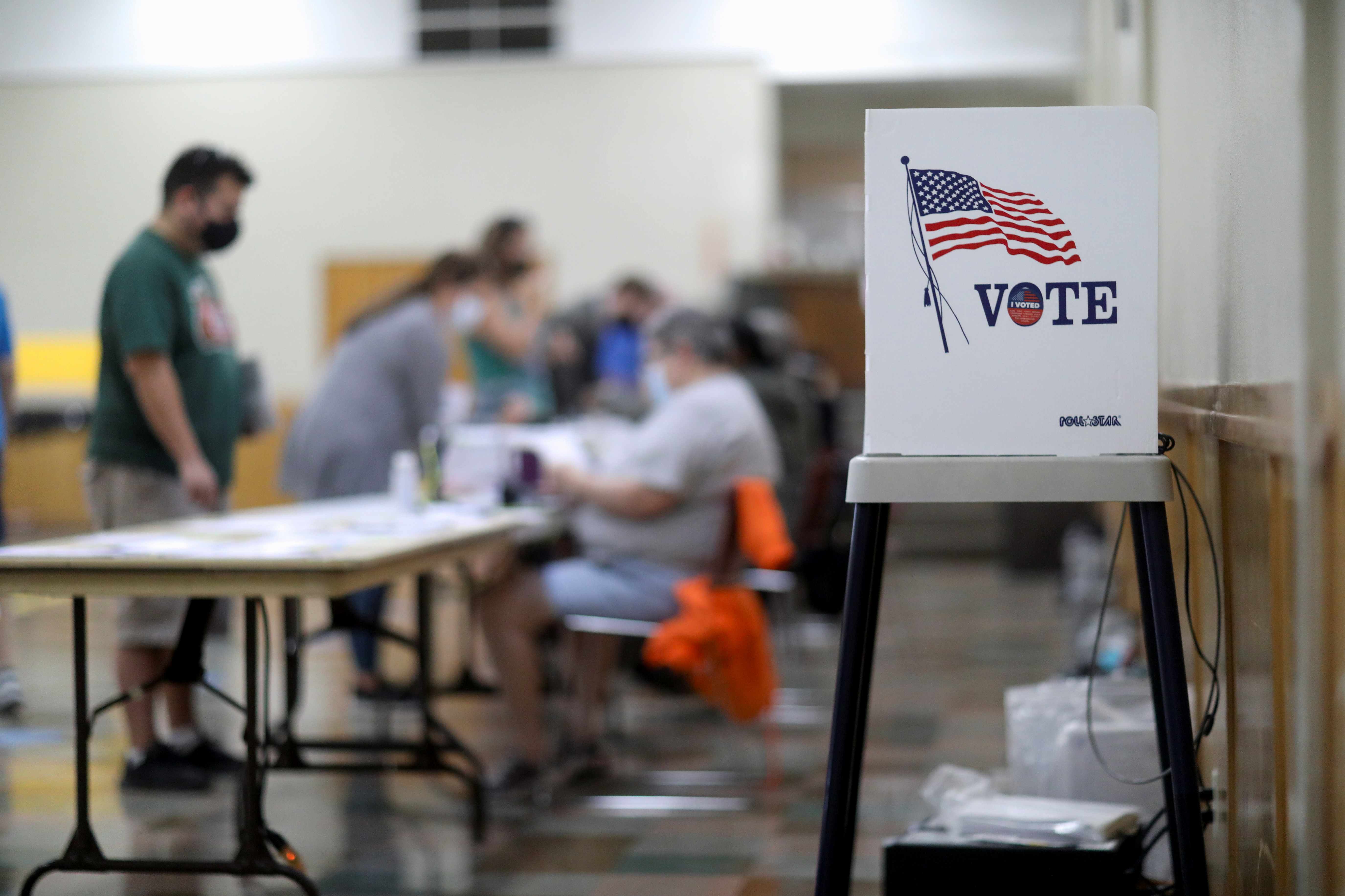 People vote in the California gubernatorial recall election in Long Beach, California on Tuesday.