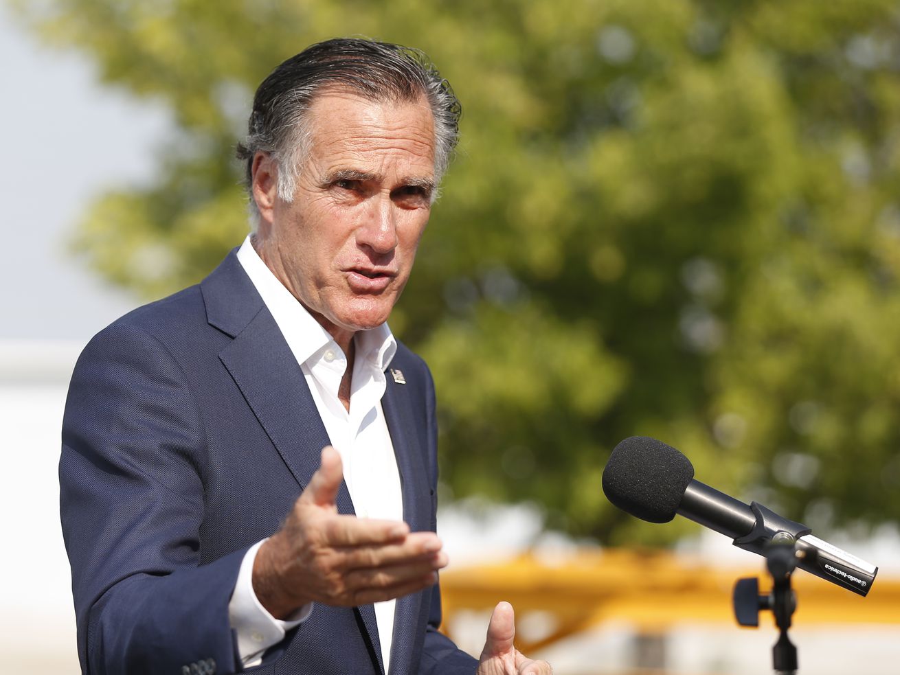 Utah Sen. Mitt Romney speaks to reporters during a
recent media event in Salt Lake City on Aug. 26.
New parents could use part of their Social Security for parental
leave after the birth or adoption of a child under legislation
Romney and Sen. Marco Rubio reintroduced Wednesday.