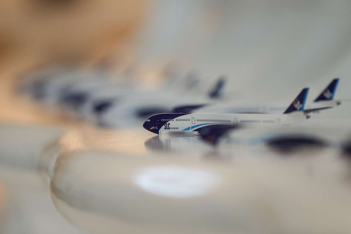 Paper planes displayed during celebration on Wednesday, marking the first anniversary of the opening of Phase 1 of the Salt Lake City International Airport.