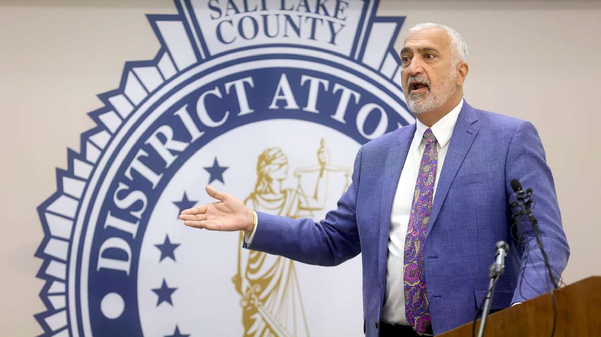 Salt Lake County District Attorney Sim Gill speaks during a press conference in Salt Lake City on Friday about the use of deadly force by Salt Lake officers Nathan Harward and Darren Austill against Rezek Yaqub Yahya on June 10. Gill determind the officers were legally justified in killing him after he ran at police while holding a knife.