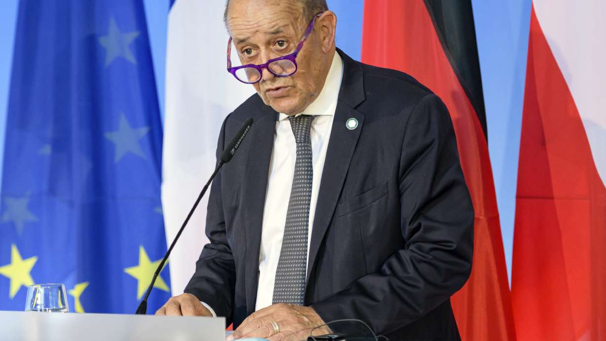 French Foreign Minister Jean-Yves Le Drian speaks in Weimar, Germany, on Sept. 10. France said late Friday it was immediately recalling its ambassadors to the U.S. and Australia after Australia scrapped a big French conventional submarine purchase in favor of nuclear subs built with U.S. technology.
