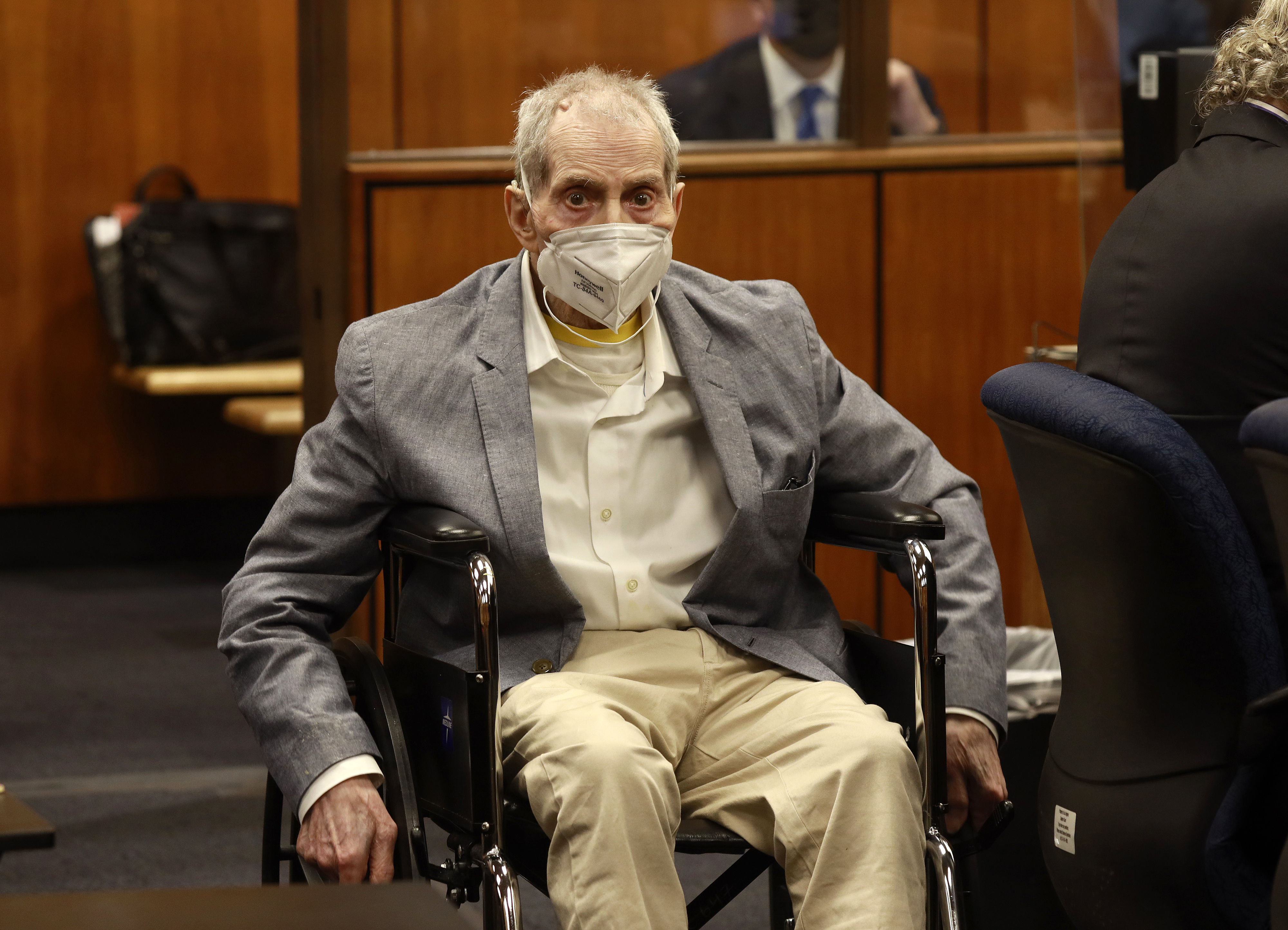 Robert Durst in his wheelchair spins in place as he looks at people in the courtroom as he appears in a courtroom in Inglewood, Calif. on Sept. 8 with his attorneys for closing arguments presented by the prosecution in the murder trial of the New York real estate scion who is charged with the longtime friend Susan Berman's killing in Benedict Canyon just before Christmas Eve 2000. 