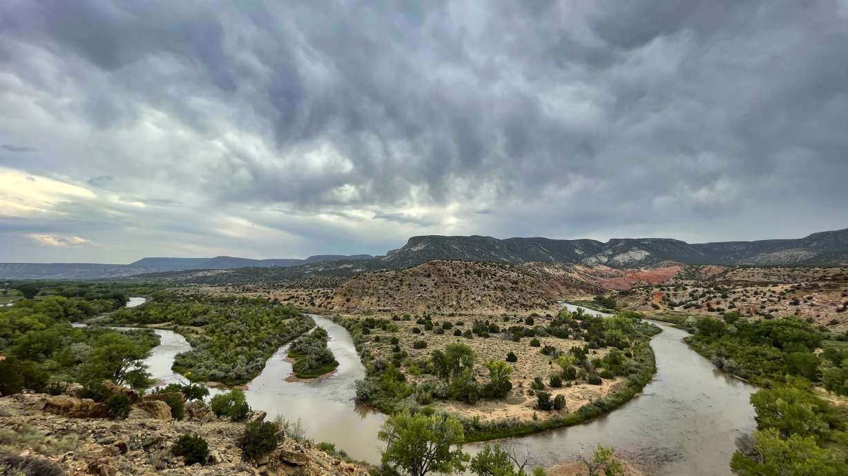 This Aug. 31 photo shows a bend in the Rio Chama near Abiquiu, New Mexico. Traditional irrigation systems known as acequias that depend on the river are feeling more pressure as drought persists and climate change piles on with warmer temperatures.