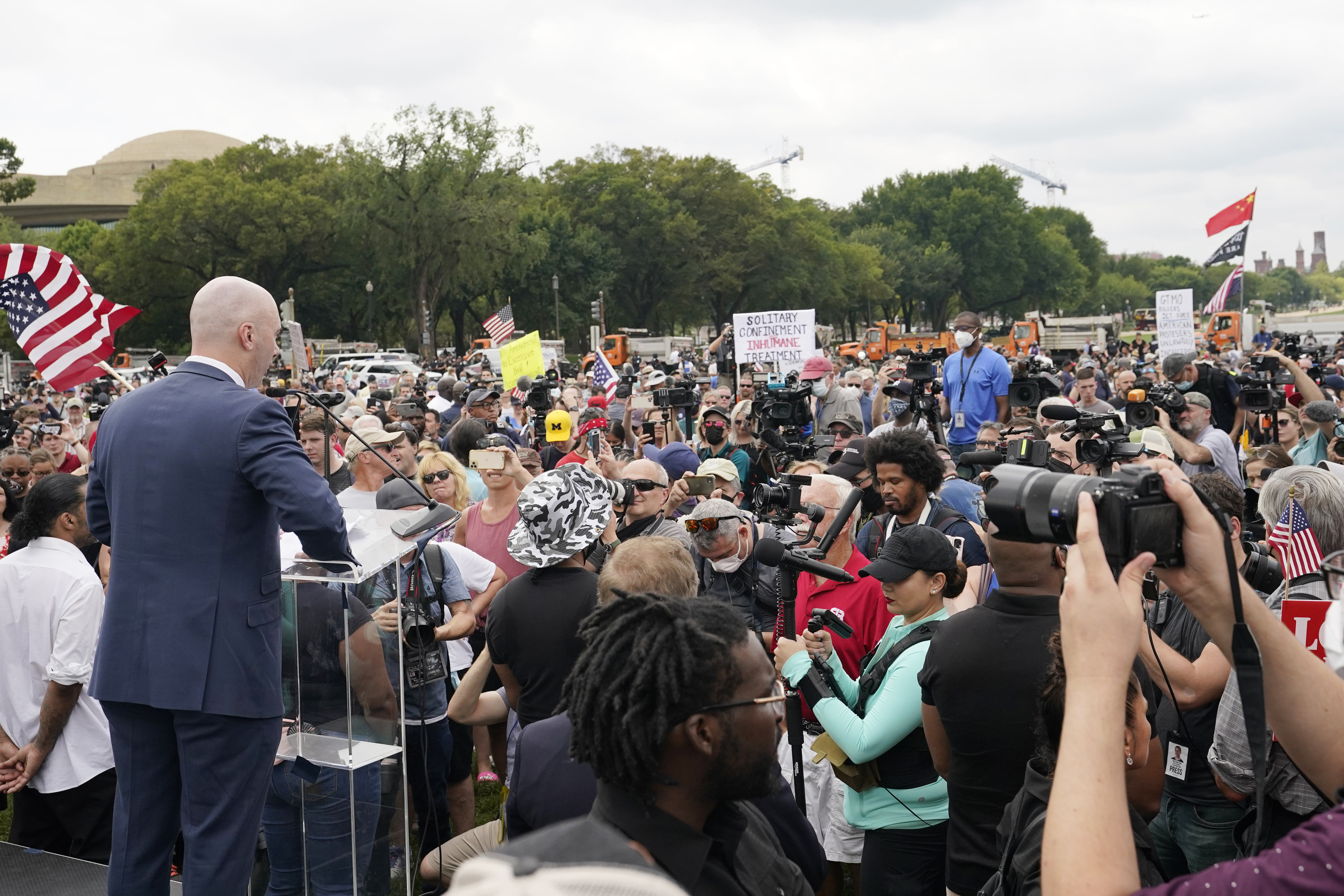 Matt Braynard, the organizer behind the rally and a former Trump campaign staffer, speaks during the rally near the U.S. Capitol in Washington, Saturday. The rally was aimed at supporting the so-called "political prisoners" of the Jan. 6 insurrection at the U.S. Capitol.