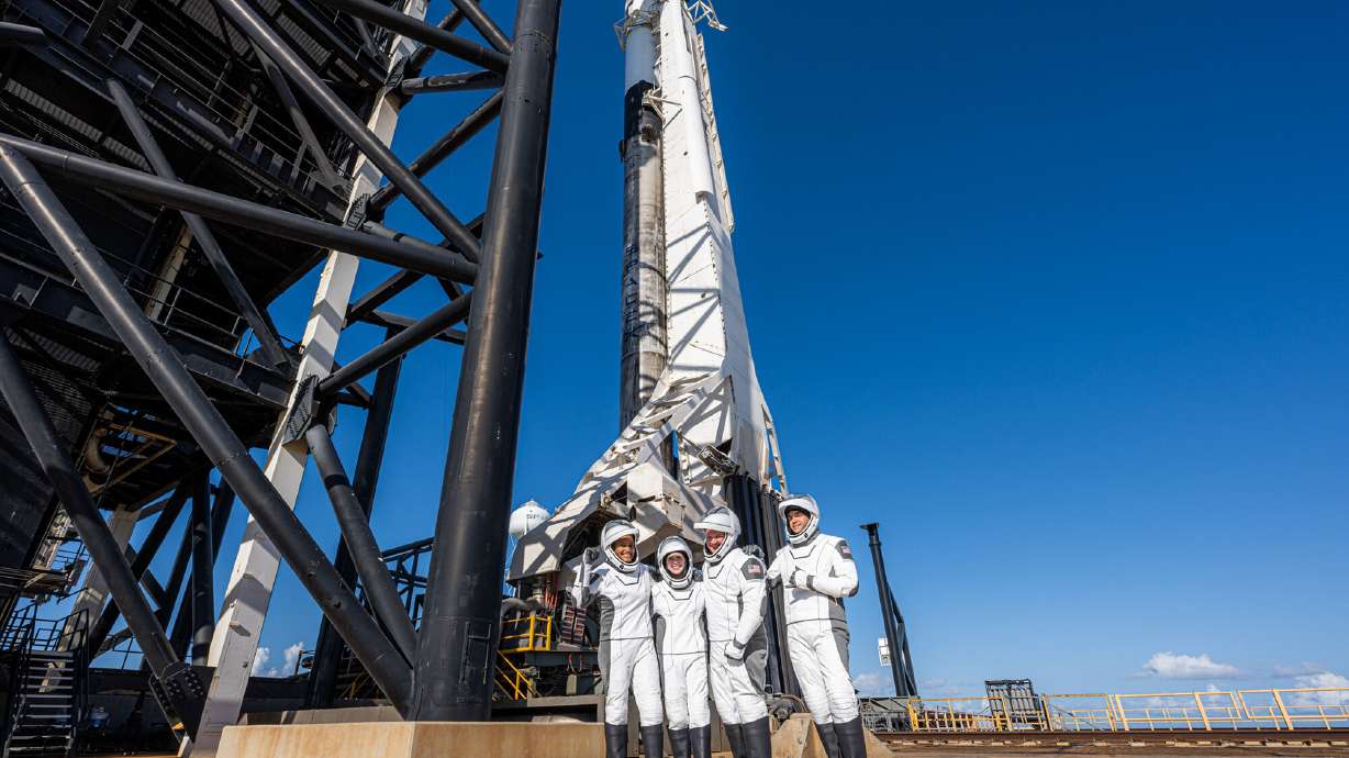 The Inspiration4 crew before boarding the Crew Dragon capsule on Wednesday, at the Kennedy Space Center in Cape Canaveral, Florida.