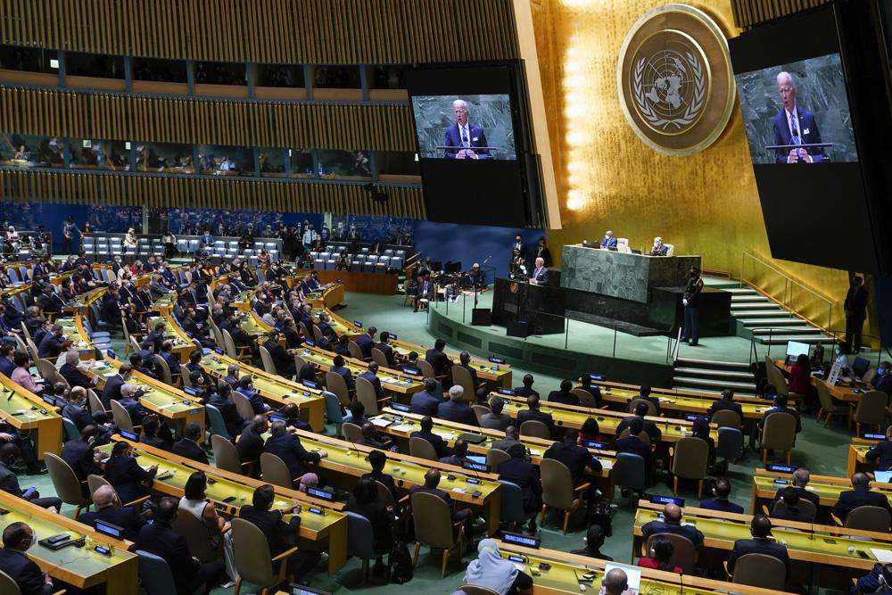 President Joe Biden delivers remarks to the 76th Session of the United Nations General Assembly, Tuesday in New York.