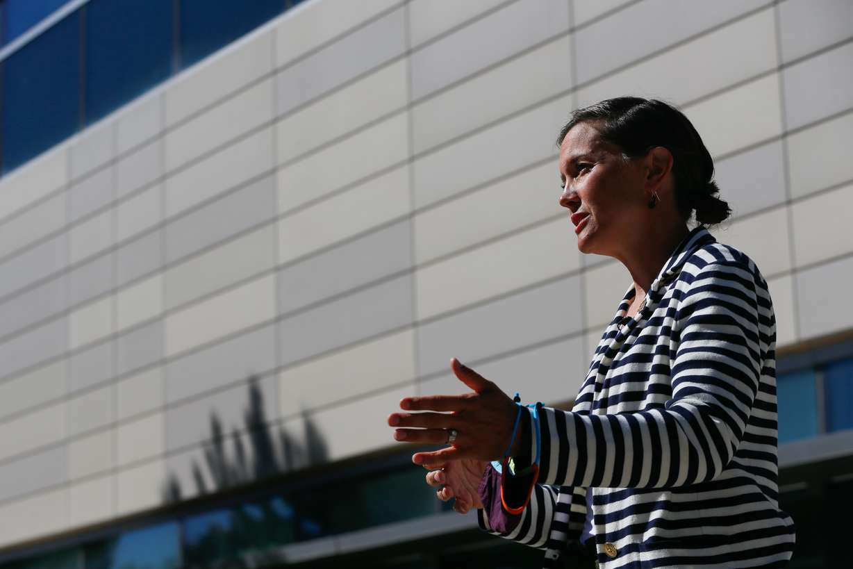 Salt Lake City Mayor Erin Mendenhall speaks during a press conference announcing a notice of funding availability for the development of affordable housing in the city on Tuesday.