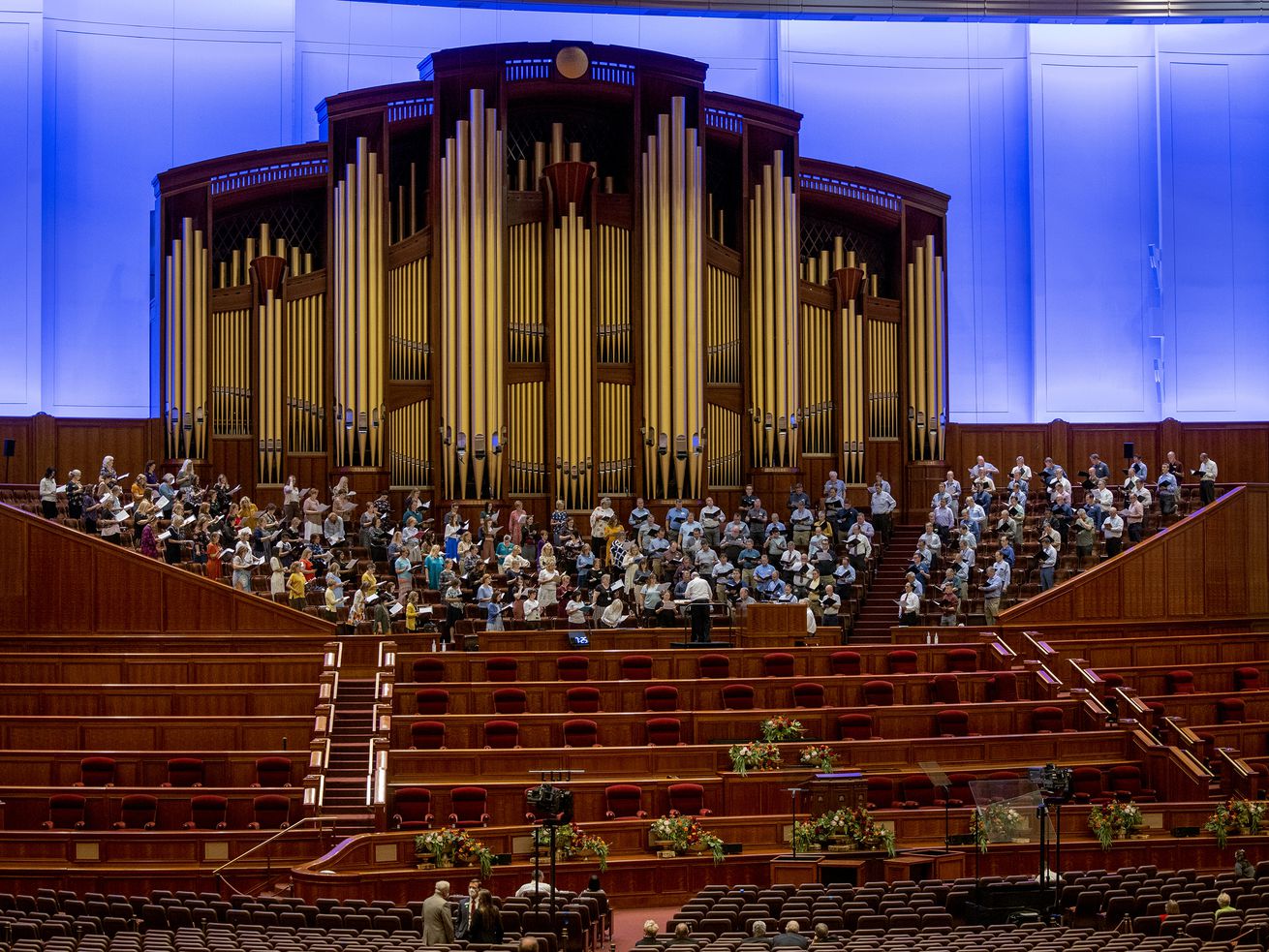 The Tabernacle Choir at Temple Square rehearses at the Conference Center in Salt Lake City on Tuesday. It was the choir’s first rehearsal in more than 18 months.