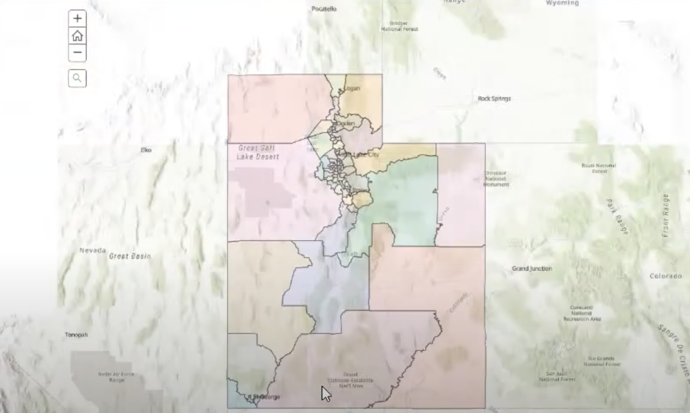 A Utah House of Representatives redistrict design submitted by Stuart Hepworth. The University of Utah student said he tried to ensure every district was designed so that someone can drive from one Utah voting district to another without randomly crossing into another district in between.