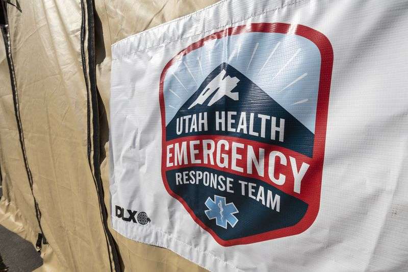 A tent set up by the Utah Department of Health to
administer monoclonal antibody treatments to COVID-19 patients is
pictured at the Intermountain Healthcare Employee Services Center
in Murray on Tuesday.