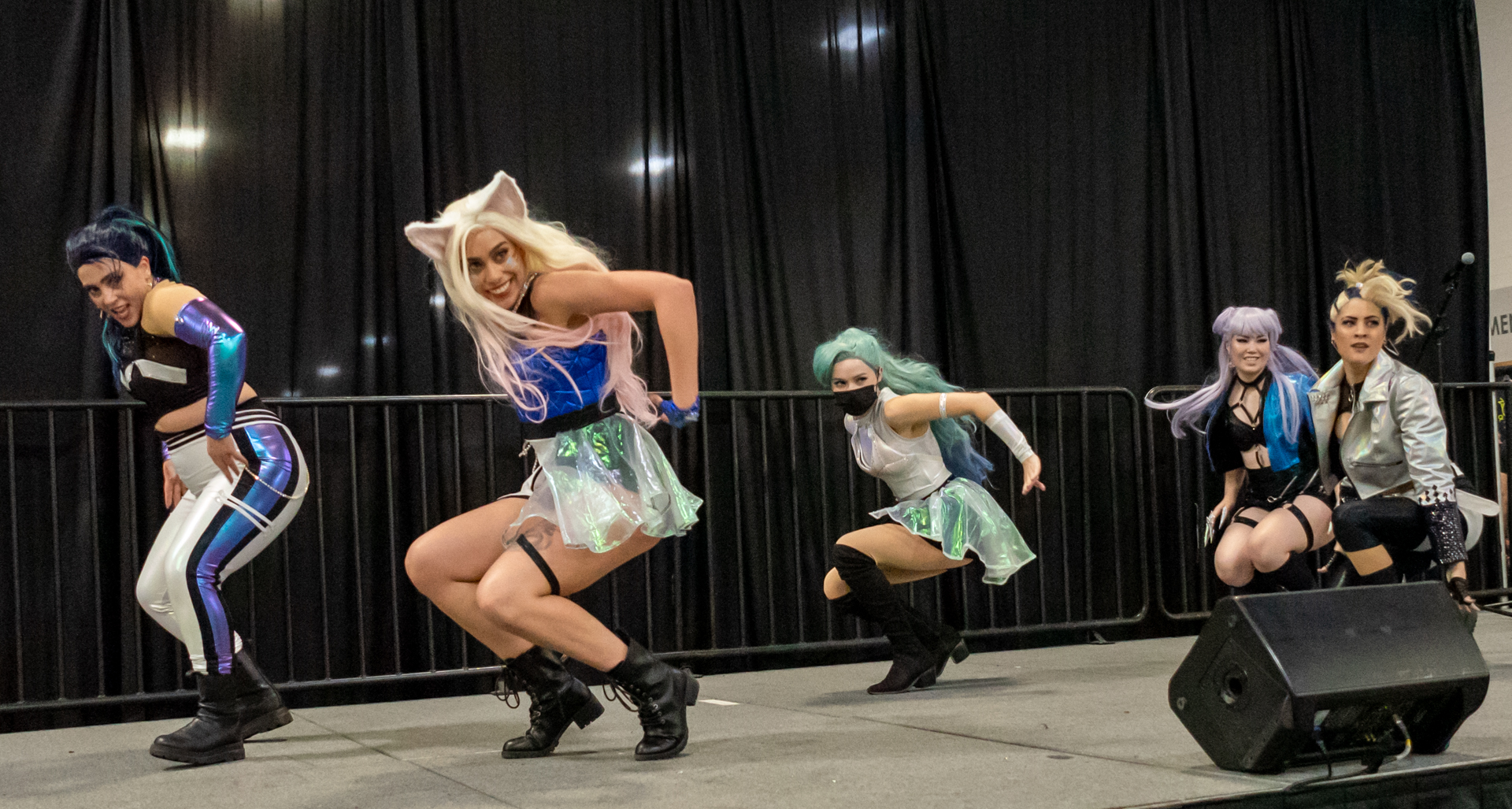 K/DA dance performance by cosplayers from BlackMoon Krew at the 2021 FanX Salt Lake Comic Convention in downtown Salt Lake City.