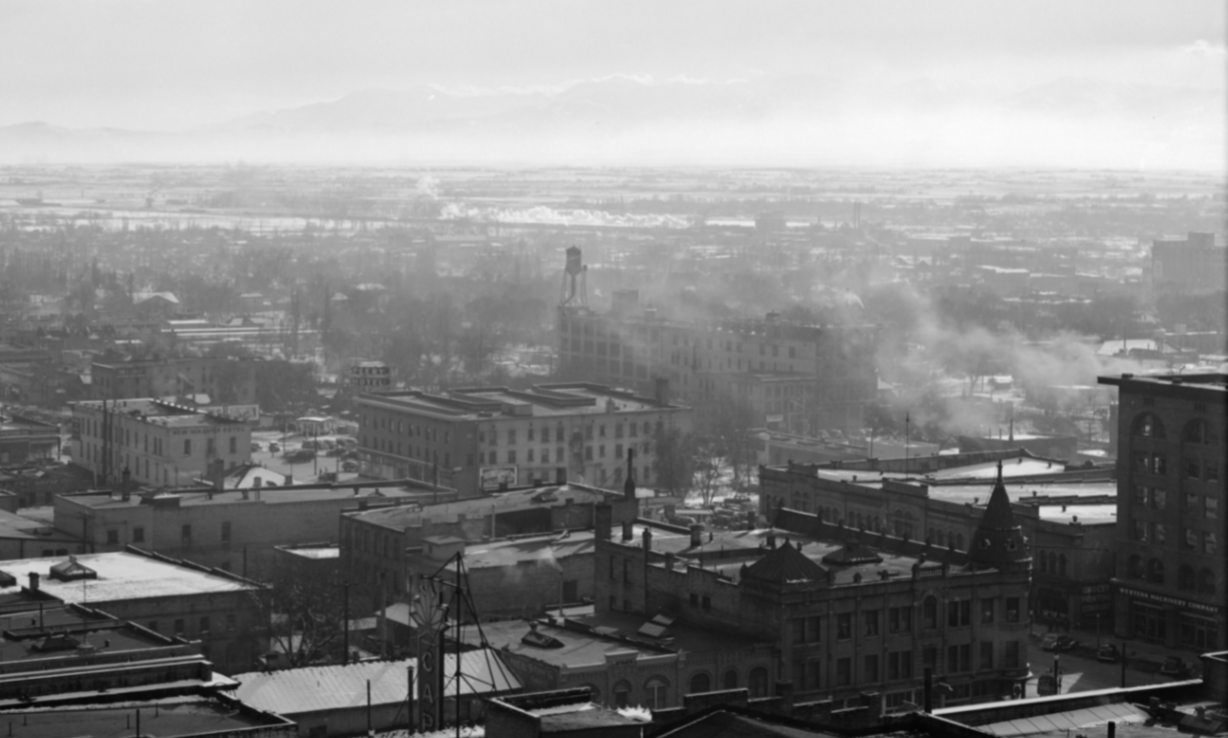 Smoke from buildings in downtown Salt Lake City on Feb. 17, 1938.