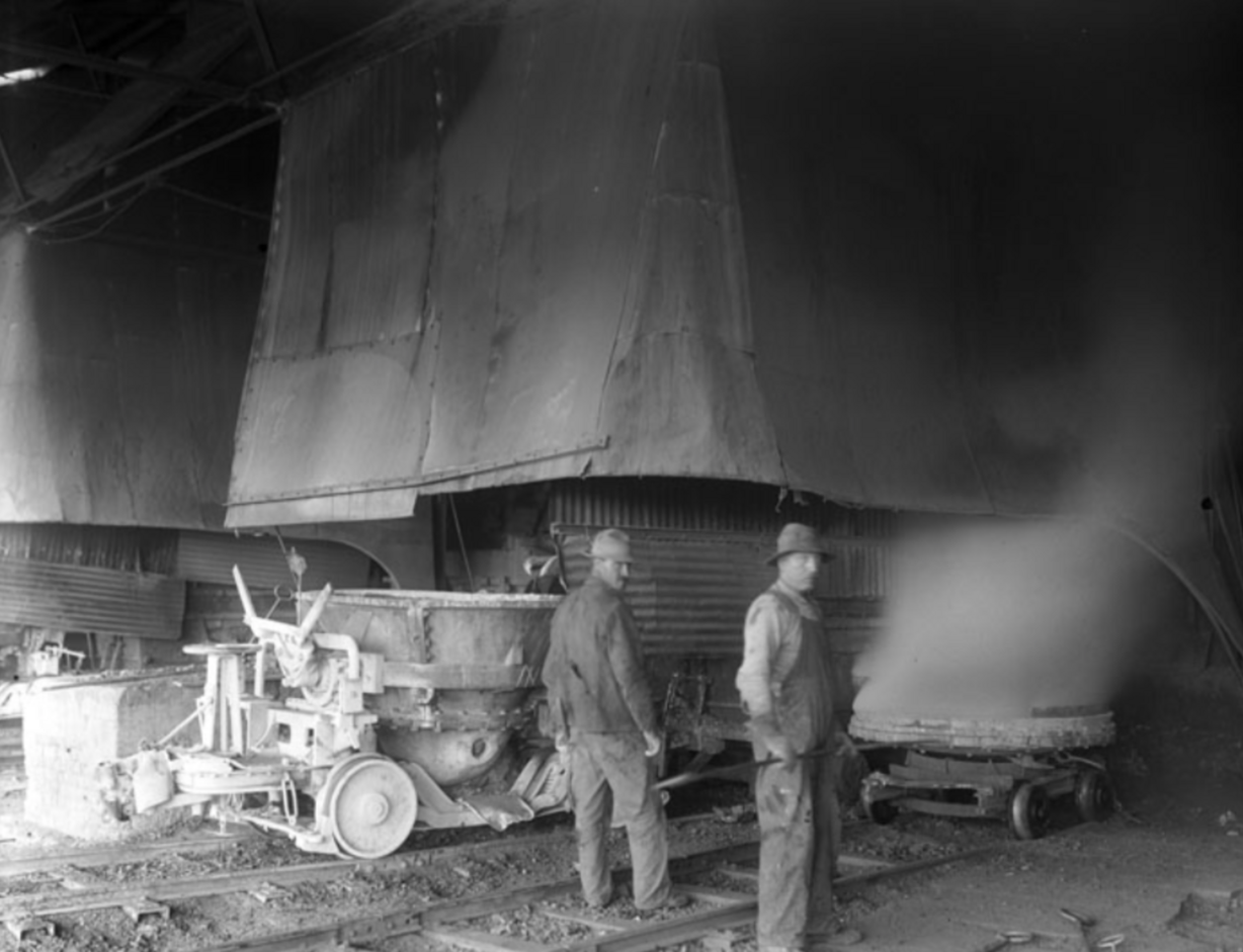 American Smelting and Refining Company workers at a smelting furnace in Salt Lake County on Sept. 26, 1913.