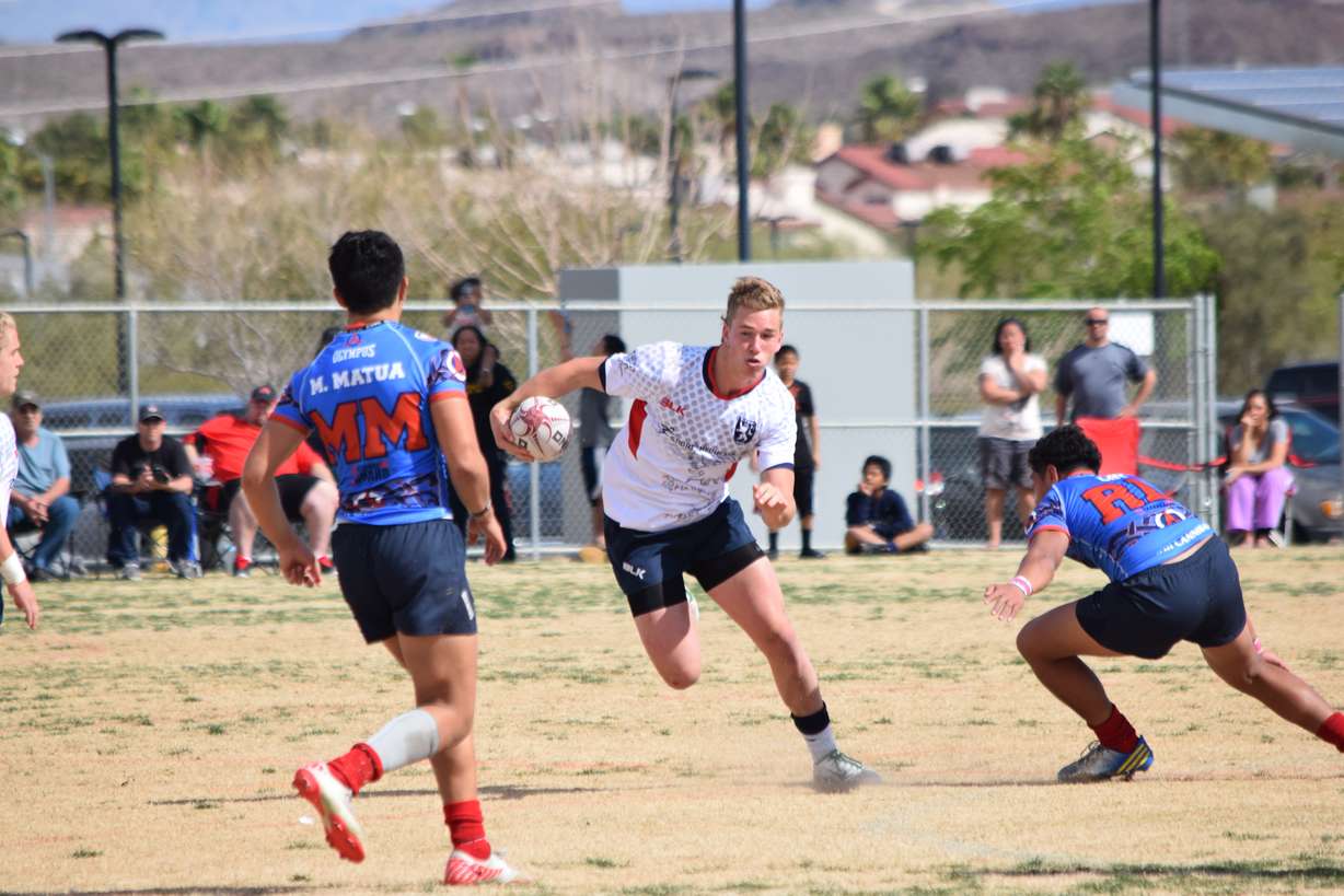 Ben Bywater during a high school rugby game, playing for Cannibals.