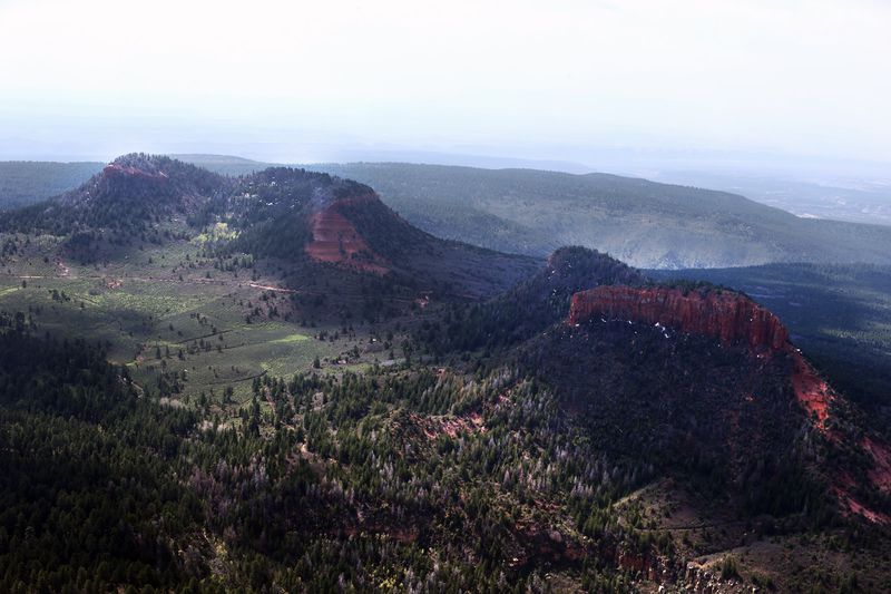 The Bears Ears of the Bears Ears National Monument are pictured from the air on May 8, 2017.