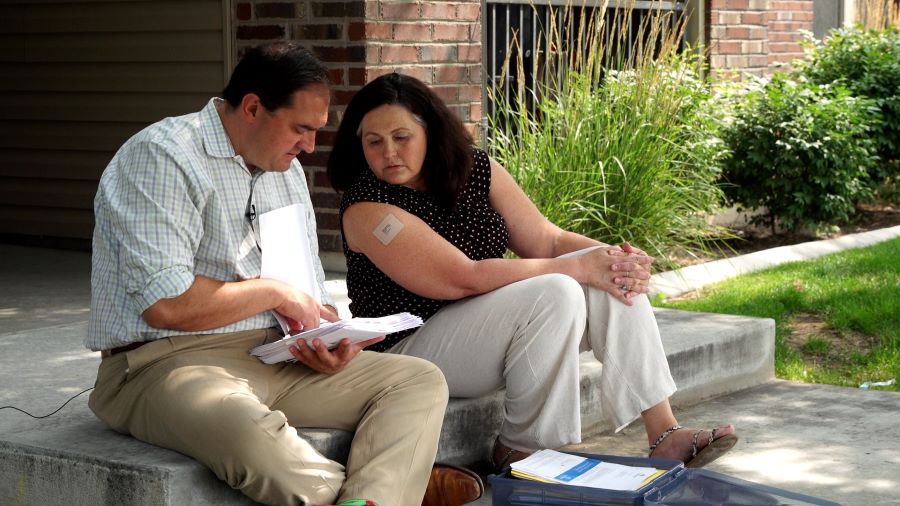 Christina Ott shows KSL’s Matt Gephardt the various checks and money wires she says she was directed by her suitor to send to pay to set up what she thought was going to be their restaurant.