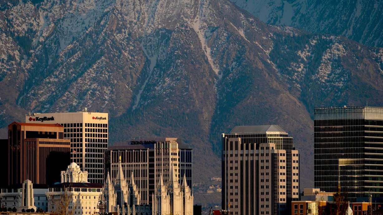 Salt Lake City is pictured at sunset on April 17, 2020.
As businesses in Utah and across the country await critical details
on President Joe Biden’s vaccine mandate plan, potential legal
challenges are under construction by some state attorneys general
eager to block, or avoid, the new rules.