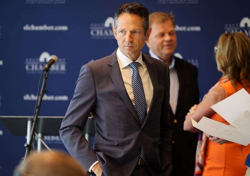 Derek Miller, president and CEO of the Salt Lake
Chamber, looks around the room prior to speaking about the Wasatch
Innovation Network during a press conference at Colliers
International in Salt Lake City on July 13.