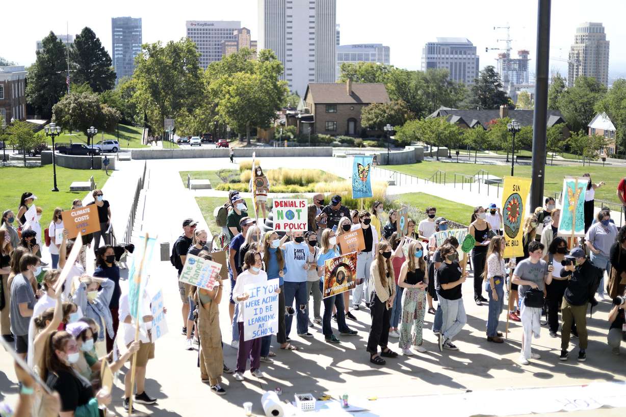 Supporters of Fridays for Future gather for a Global Climate Strike at the Capitol in Salt Lake City on Friday. Fridays for Future is a youth-led and -organized global climate strike movement that started in August 2018, when 15-year-old Greta Thunberg began a school strike for climate.