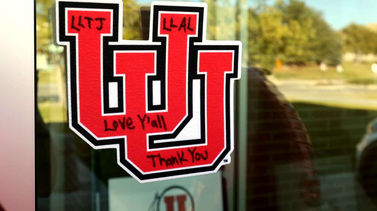 A memorial for University of Utah sophomore defensive back Aaron Lowe, who was shot and killed early Sunday, Sept. 26, 2021, is pictured at the Spence and Cleone Eccles Football Center at the U. in Salt Lake City on Sunday, Sept. 26, 2021.