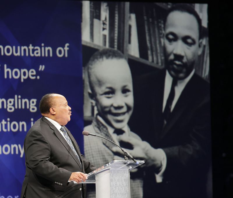 Martin Luther King III speaks during a Brigham Young
University forum at the Marriott Center in Provo on Tuesday.