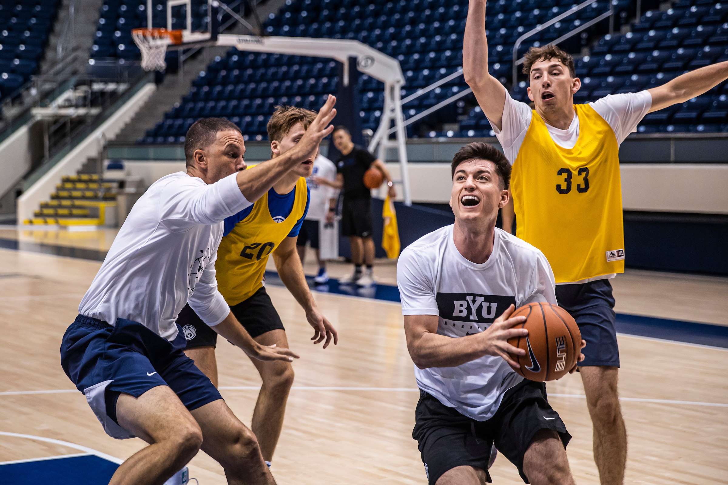BYU guard Alex Barcello drives to the basket during a workout over the summer. Barcello, a fifth-year senior from Chandler, Arizona, returns to the Cougars for an extra season of eligibility provided by the NCAA due to the COVID-19 pandemic.