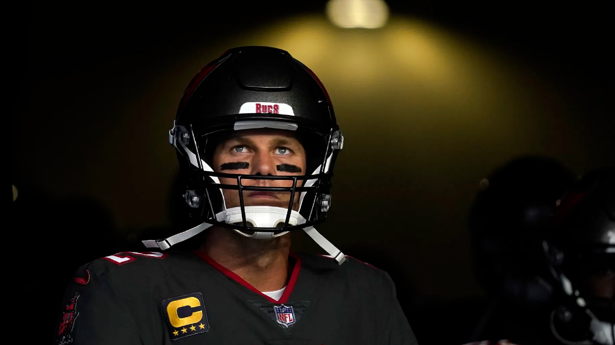 Tampa Bay Buccaneers quarterback Tom Brady waits to run onto the field before an NFL football game against the Los Angeles Rams Sunday, Sept. 26, in Inglewood, Calif. Brady will return Sunday to play at New England, site of his greatest successes as a pro football star.