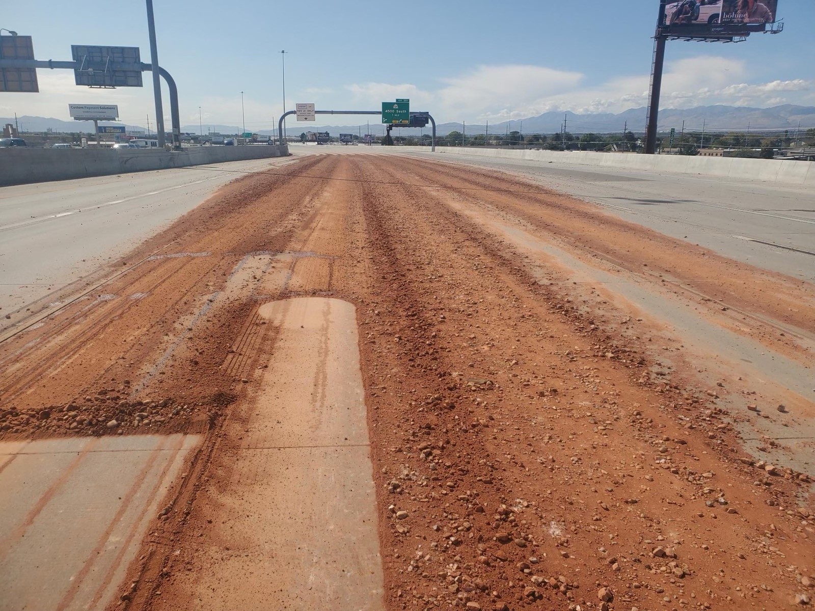 Southbound I-15 was closed near South Salt Lake Wednesday afternoon due to a gravel spill, Utah Highway Patrol officials said.