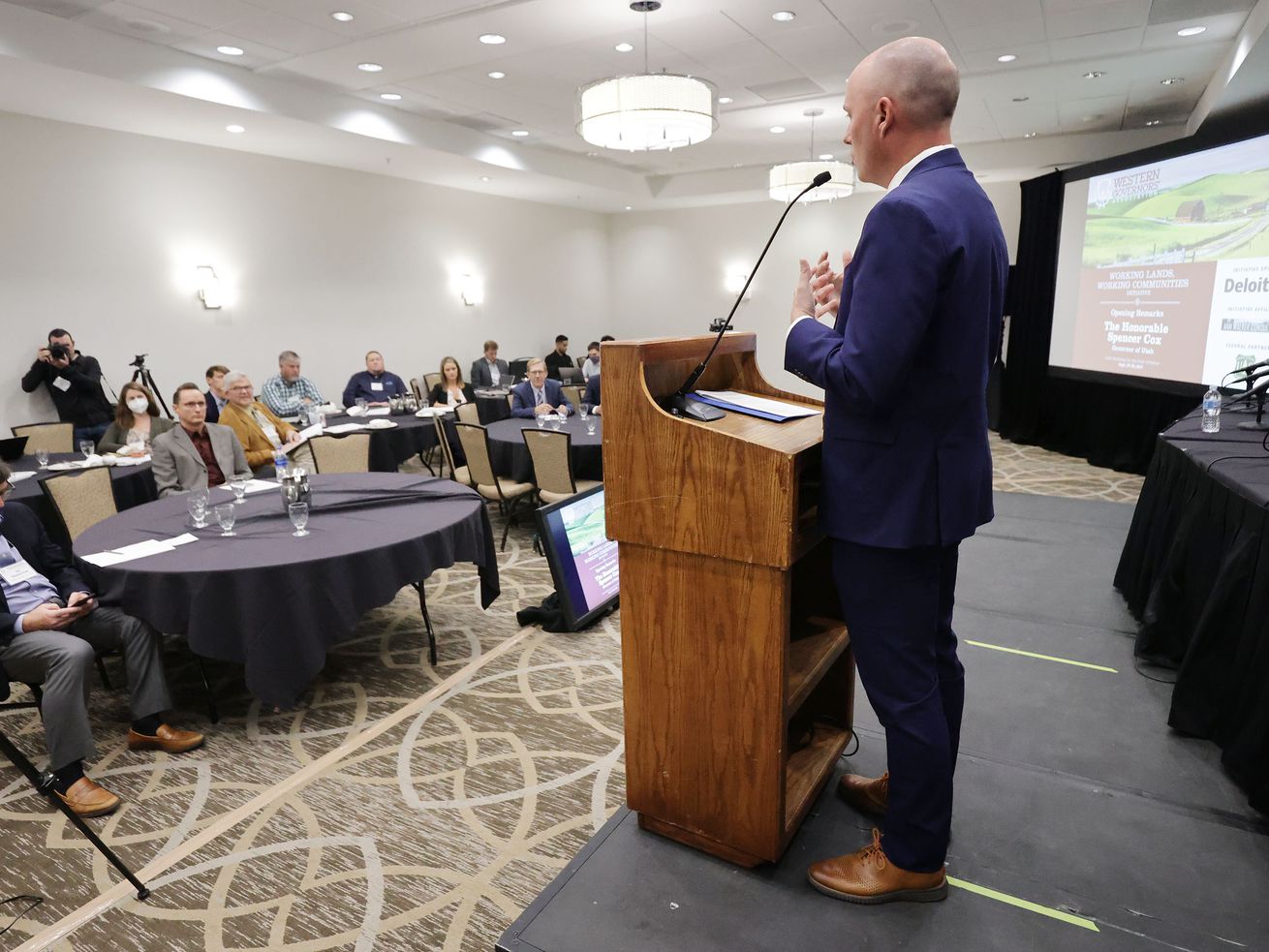 Utah Gov. Spencer Cox speaks during a Western Governors’ Association workshop for the Working Lands, Working Communities Initiative in Salt Lake City on Wednesday.