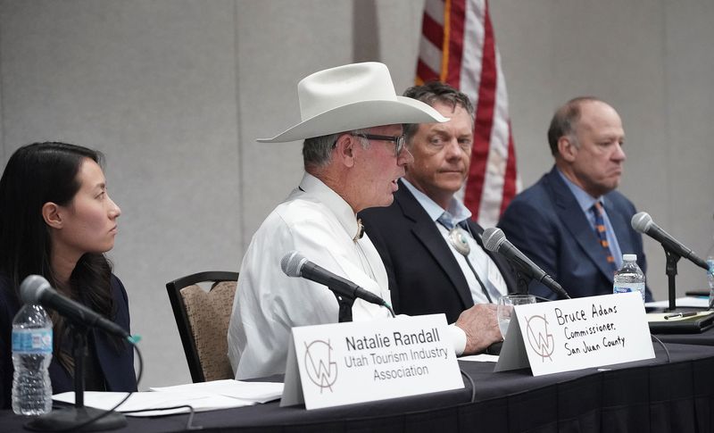 San Juan County Commissioner Bruce Adams speaks on a
panel during a Western Governors’ Association workshop for the
Working Lands, Working Communities Initiative in Salt Lake City on
Wednesday.