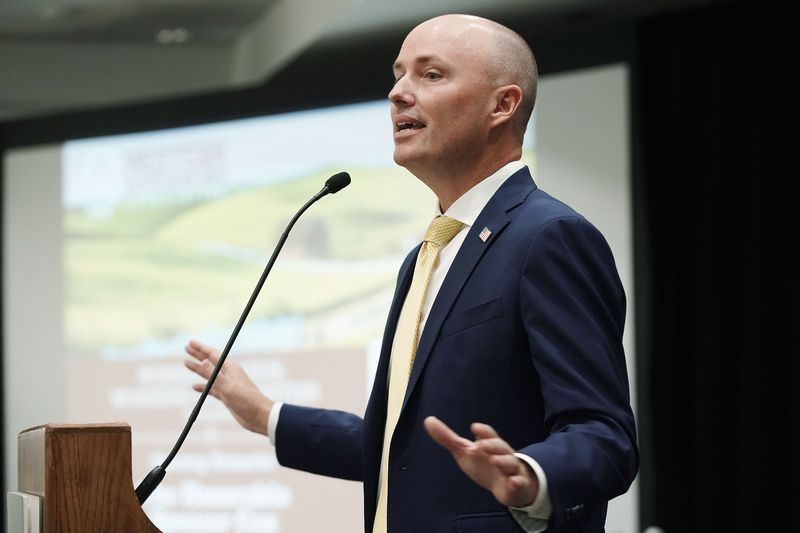 Utah Gov. Spencer Cox speaks during a Western
Governors’ Association workshop for the Working Lands, Working
Communities Initiative in Salt Lake City on Wednesday.