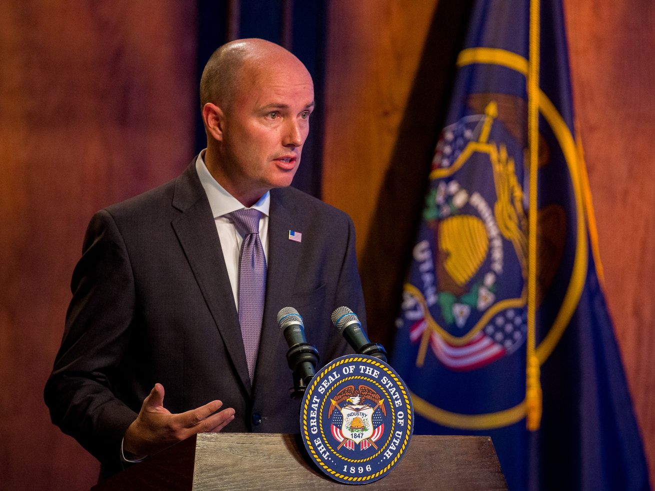 Gov. Spencer Cox speaks at his monthly news conference in Salt Lake City on Thursday.