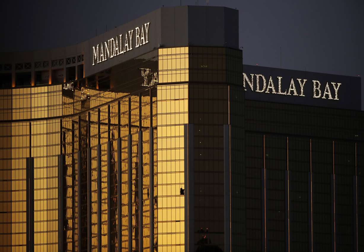 Windows are broken at the Mandalay Bay resort and casino in Las Vegas, the room from where Stephen Craig Paddock fired on a nearby music festival, killed 58 and injuring hundreds on Oct. 1, 2017.