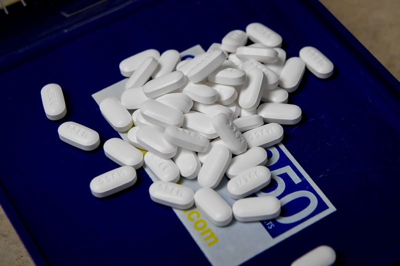 Tablets of hydrocodone in Portsmouth, Ohio, June 21, 2017. Four large pharmacy chains are set to face their first trial over the deadly U.S. opioid epidemic Monday.