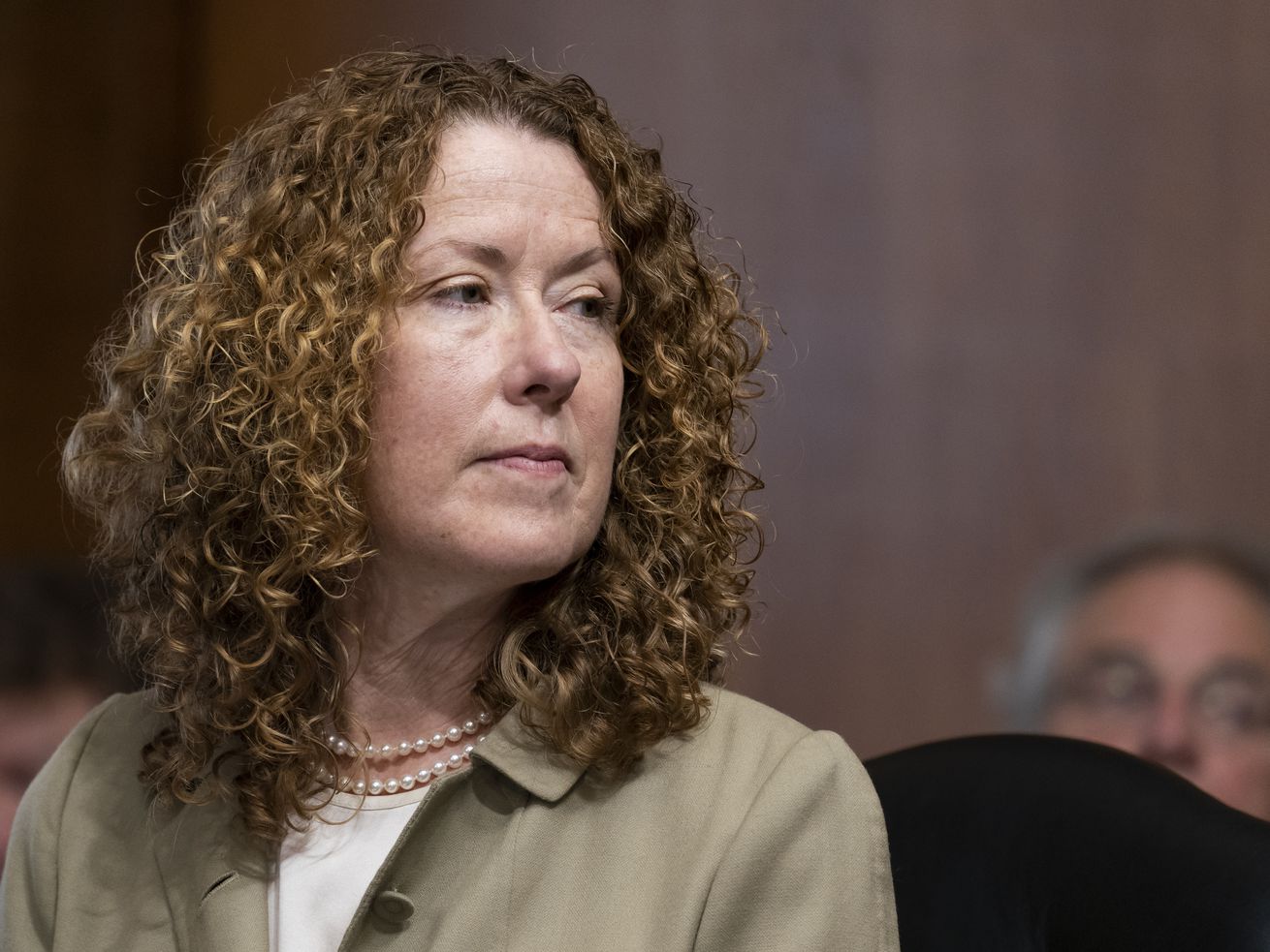 Tracy Stone-Manning listens during a confirmation hearing for her to be the director of the Bureau of Land Management, during a hearing on Capitol Hill in Washington on June 8. The Senate narrowly approved Stone-Manning as director of
the BLM on Thursday over vehement opposition from Utah’s Republican senators.