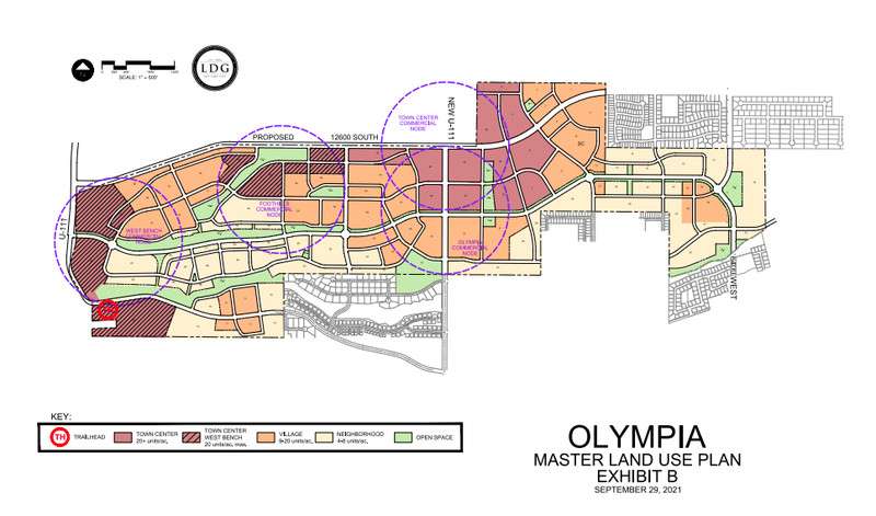 A land-use map depicts Olympia, a proposed Daybreak-like development for 933 acres west of Herriman. The
Herriman City Council voted on Wednesday to annex the property into
the city’s boundaries and approved a development agreement to guide
the project into the future.
