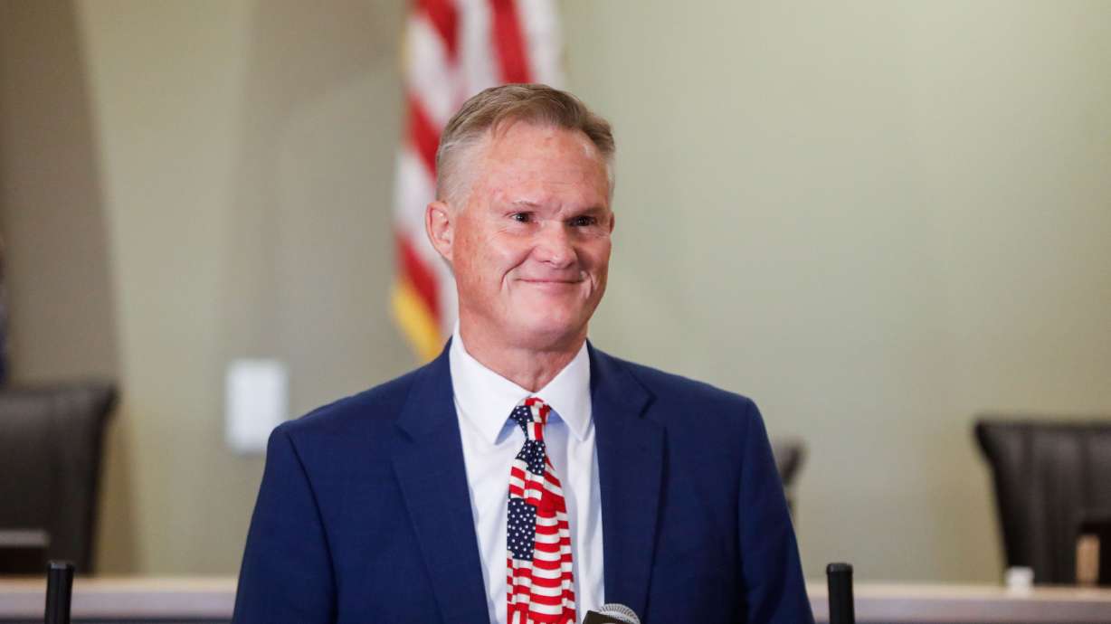 Eagle Mountain Mayor Tom Westmoreland smiles during a press conference Monday at Eagle Mountain City Hall welcoming Google to the city for a potential future data center.