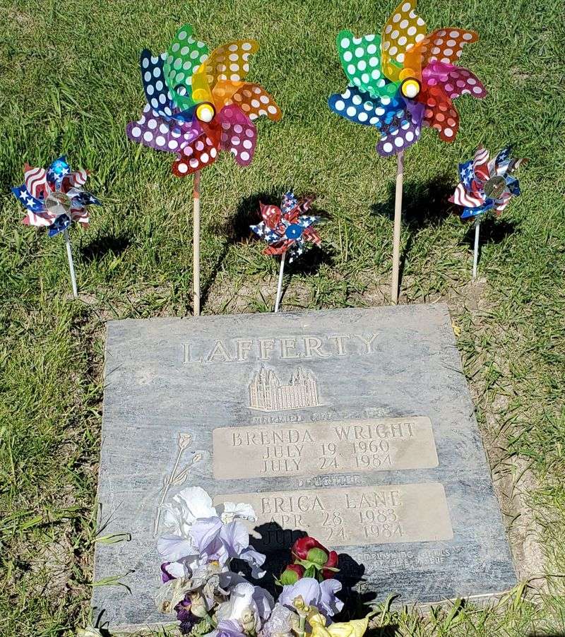 Brenda and Erica Lafferty’s grave in Twin Falls, Idaho,
is pictured on Monday, May 31, 2021. Brenda and Erica Lafferty were
laid to rest together, with Erica laying in the crook of Brenda
Lafferty’s right arm.