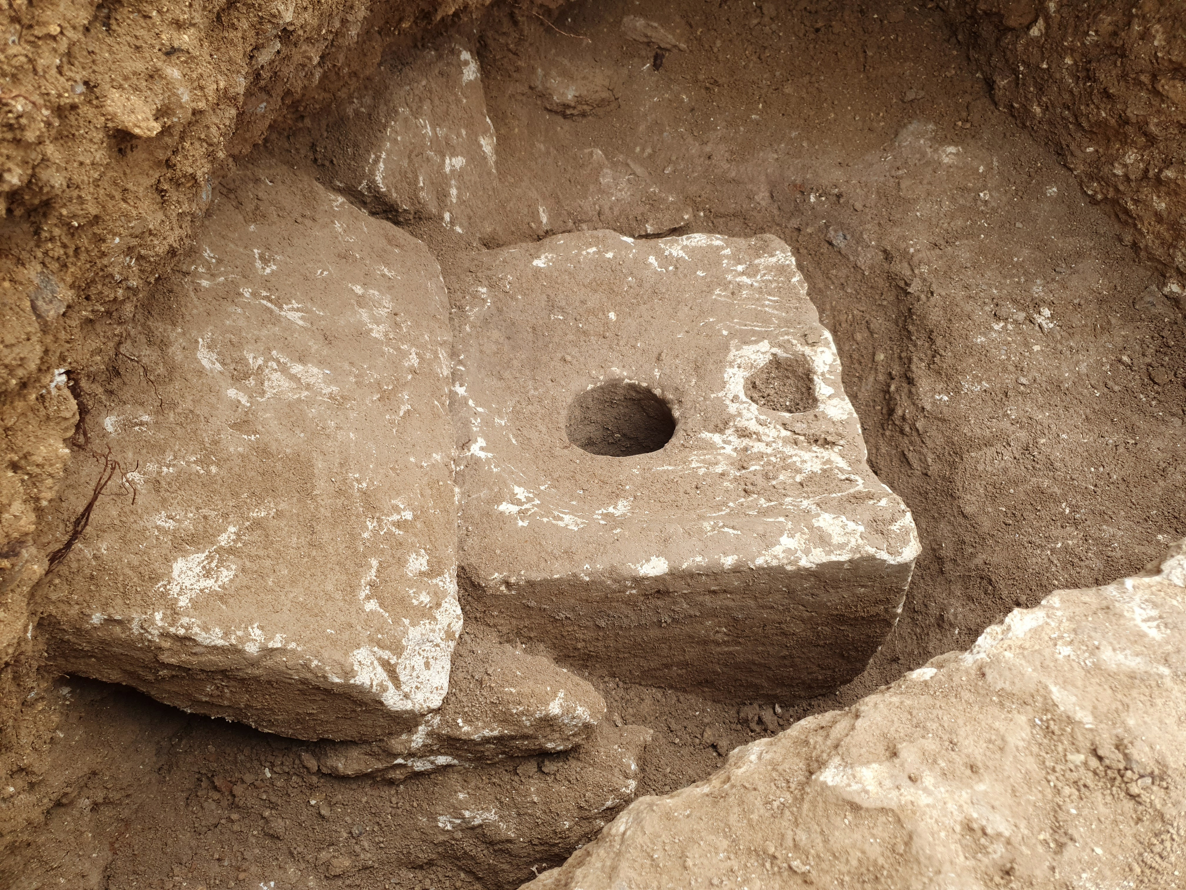 A rare ancient toilet in Jerusalem dating back more than 2,700 years is shown. The Israeli Antiquities Authority said on Tuesday that the toilet was found in a rectangular cabin that was part of a sprawling mansion.   