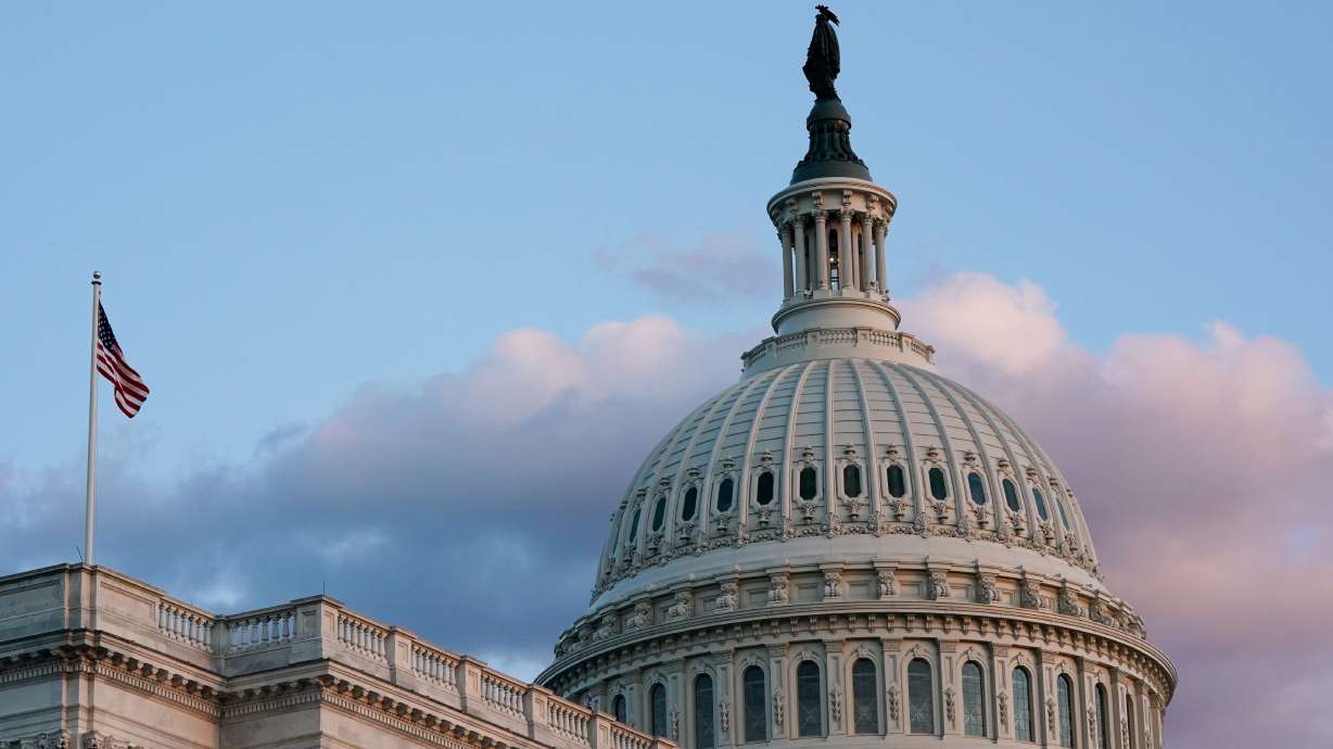 The U.S. Capitol building on Capitol Hill, seen during sunset in Washington, Sunday. On Wednesday the senators intend to hold a procedural vote on a bill — opposed by Republicans — to suspend the borrowing limit through the end of 2022.