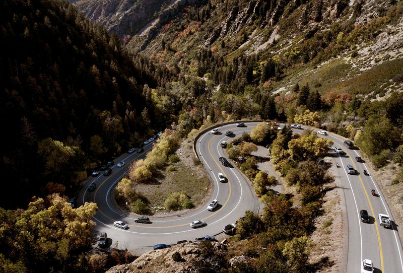 Vehicles move up and down Big Cottonwood Canyon in Salt
Lake City on Oct. 1.