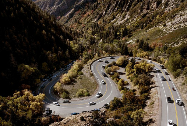 Vehicles move up and down Big Cottonwood Canyon in Salt
Lake City on Oct. 1.