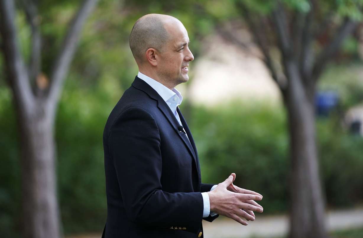 Evan McMullin talks about his campaign to challenge Mike Lee as an independent candidate for U.S. Senate in Salt Lake City on Tuesday, Oct. 5, 2021.