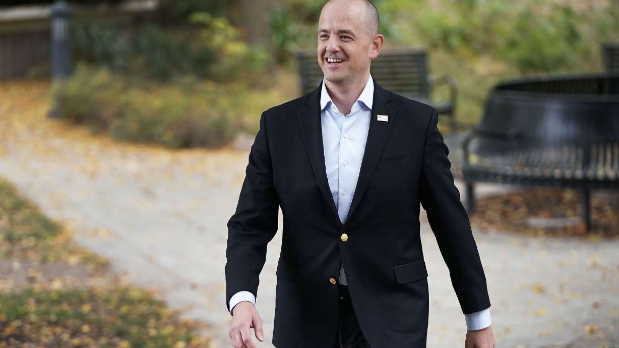 Evan McMullin walks back to his car after an interview in Salt Lake City on Tuesday, Oct. 5, 2021. McMullin is running for Sen. Mike Lee's seat as an independent.